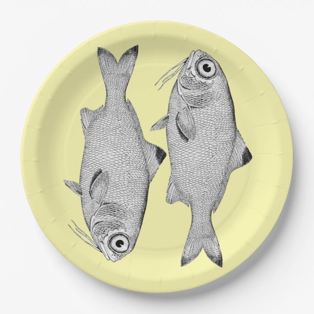 Strange vintage fish drawing paper plate (Front)