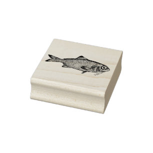 Strange vintage fish drawing rubber stamp