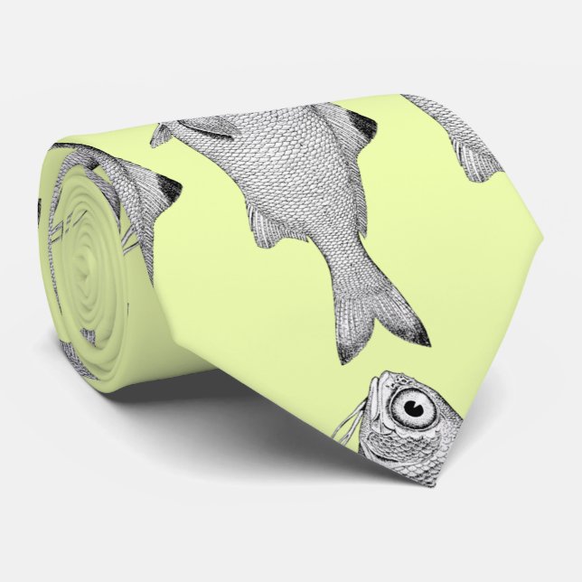 Strange vintage fish drawing tie (Rolled)