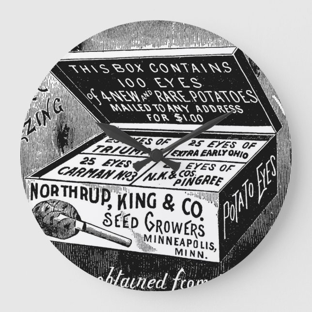Strange vintage potato advert large clock (Front)