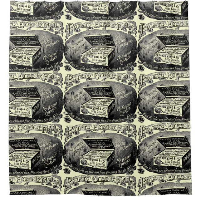 Strange vintage potato advert shower curtain (Front)