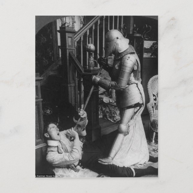 Strange Vintage Victorian Man and Knight Postcard (Front)