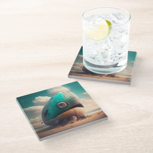 Strange Whale Glass Coaster (Angled)