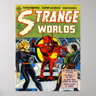 STRANGE WORLDS Cool Vintage Comic Book Cover Art Poster