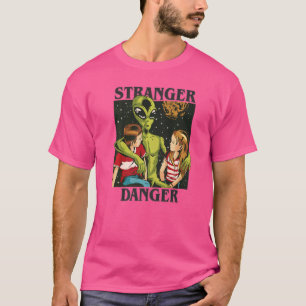 Stranger Danger  Alien UFO Vintage Alien with Kids T-Shirt