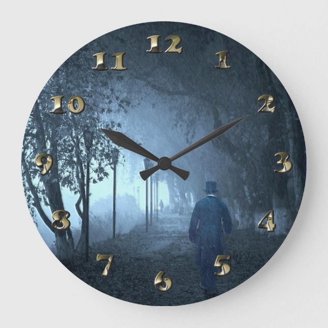 Stranger in the Park in Night Fog Large Clock (Front)