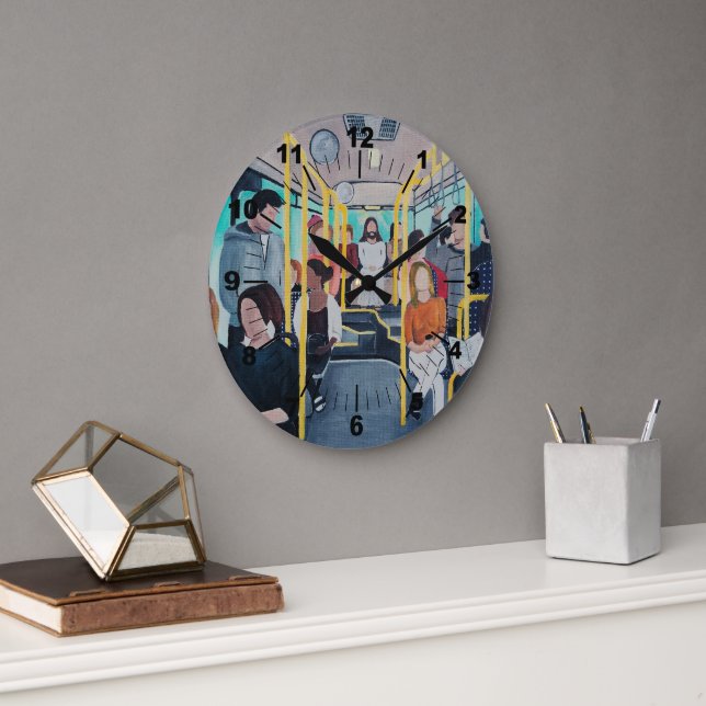 Stranger on the Bus Painting by Alfred Fox Large Clock (Office)