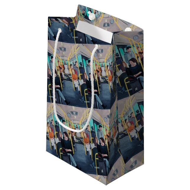 Stranger on the Bus Painting by Alfred Fox Small Gift Bag (Front Angled)
