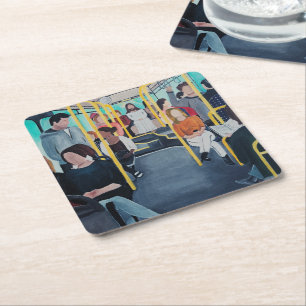 Stranger on the Bus Painting by Alfred Fox Square Paper Coaster