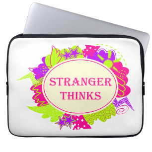 Stranger thinks quote in 80s tv show style laptop sleeve