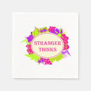 Stranger thinks quote in 80s tv show style napkin