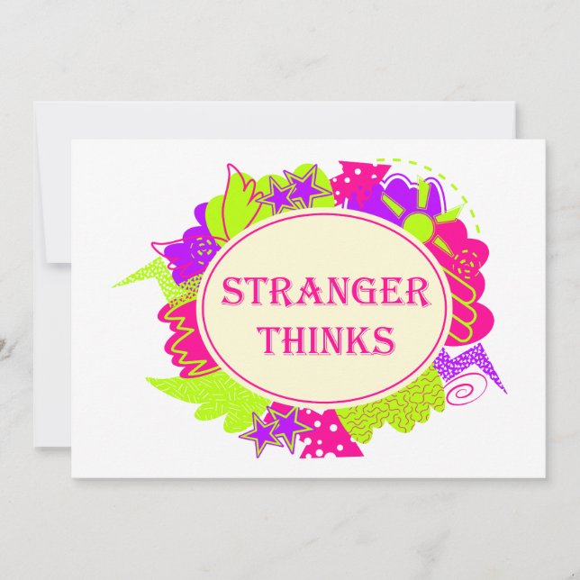 Stranger thinks quote in 80s tv show style save the date (Front)