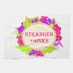 Stranger thinks quote in 80s tv show style tea towel