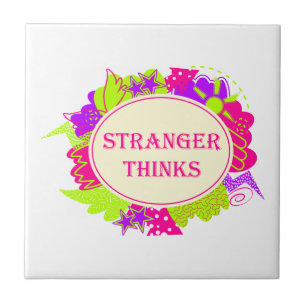 Stranger thinks quote in 80s tv show style tile