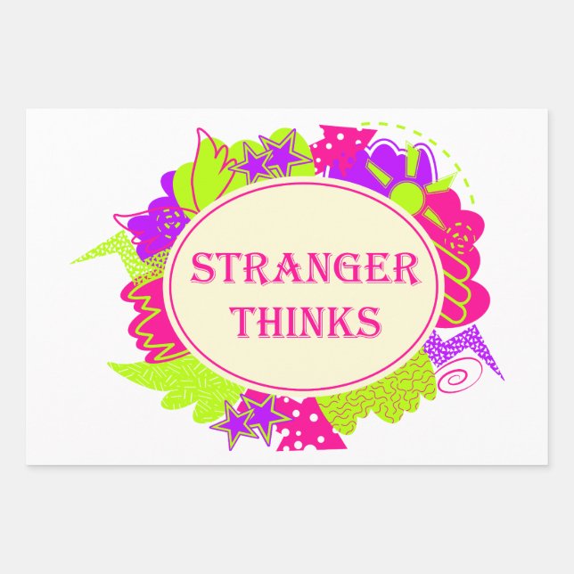 Stranger thinks quote in 80s tv show style wrapping paper sheet (Front)