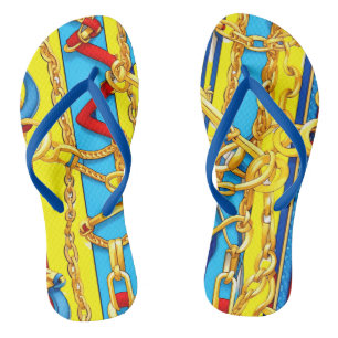 STRAPS, BUCKLES, AND CHAINS DESIGNER COLLAGE FLIP FLOPS