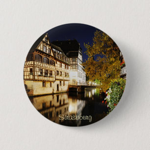 Strasbourg at night 6 cm round badge