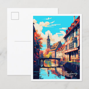 Strasbourg France Art Vintage Travel Illustration Postcard