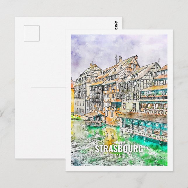 Strasbourg France Famous Travel Place Watercolor Postcard (Front/Back)