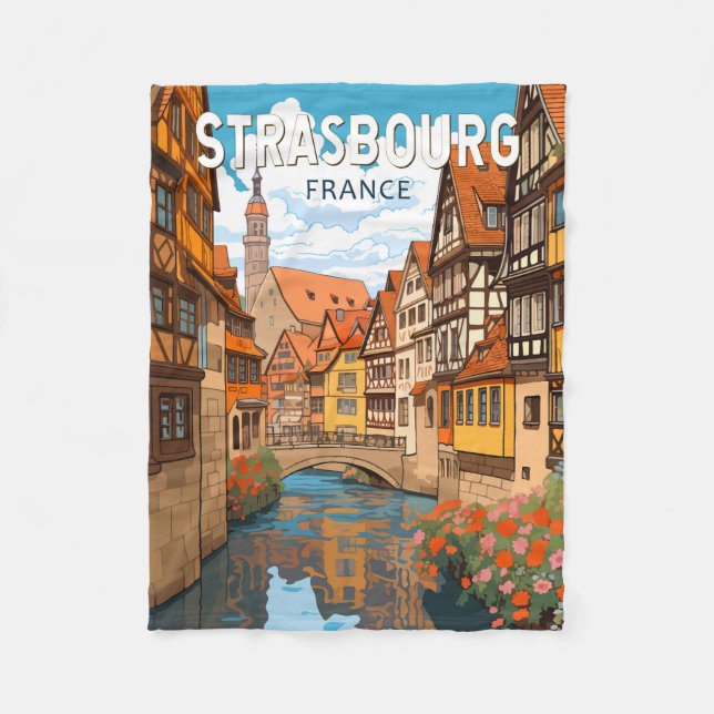 Strasbourg France Travel Art Vintage Fleece Blanket (Front)