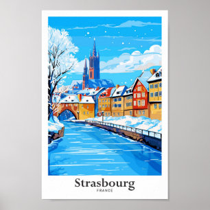 Strasbourg France Travel Vintage Illustration Poster