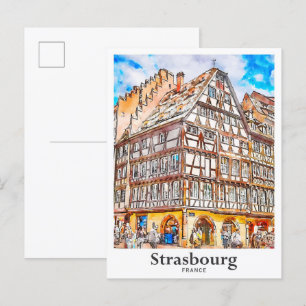 Strasbourg France Travel Watercolor Hand Drawn Postcard