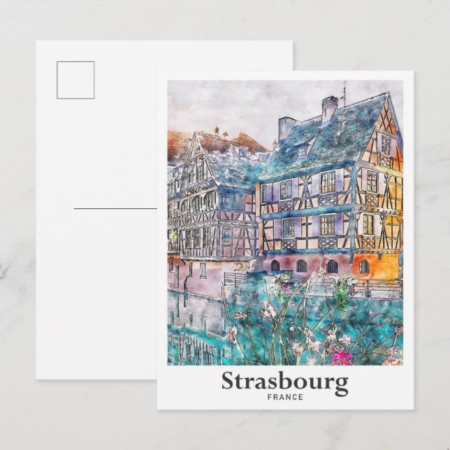 Strasbourg France Travel Watercolor Hand Drawn Postcard (Front/Back)