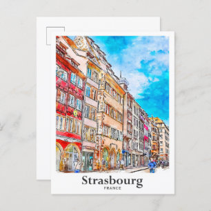 Strasbourg France Travel Watercolor Hand Drawn Postcard