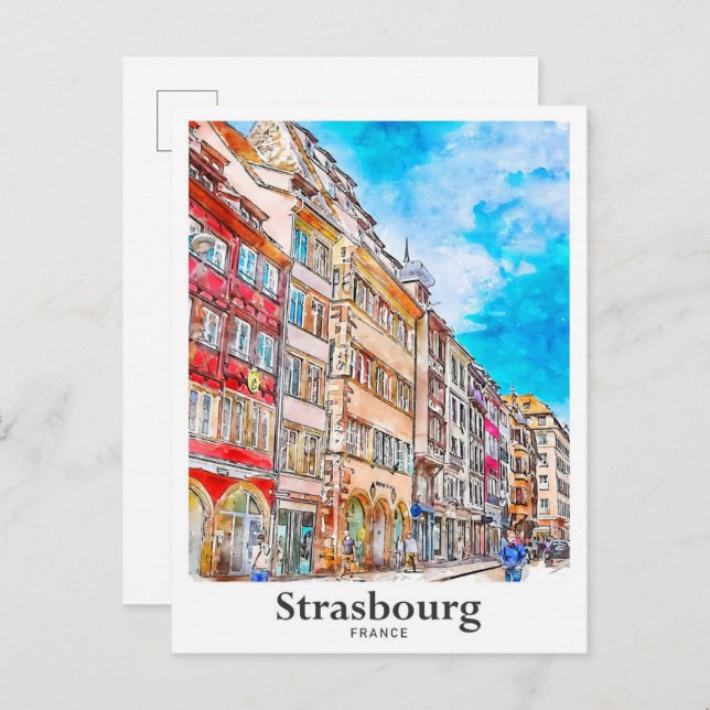 Strasbourg France Travel Watercolor Hand Drawn Postcard (Front/Back)