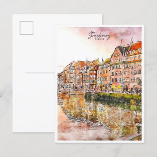 Strasbourg France vintage travel watercolor Postcard
