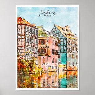 Strasbourg France vintage travel watercolor Poster