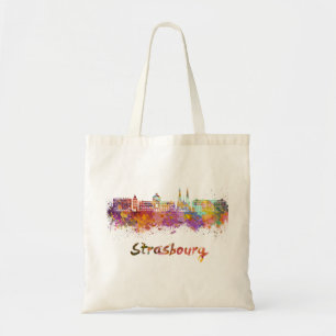 Strasbourg skyline in watercolor tote bag