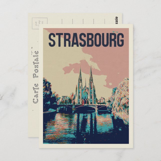 Strasbourg St Paul Church illustration France Postcard (Front/Back)