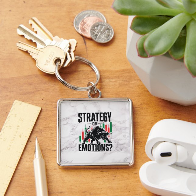Strategy or Emotions Trading Mindset marble Design Key Ring (Desk)