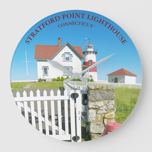 Stratford Point Lighthouse Connecticut Round Clock (Front)