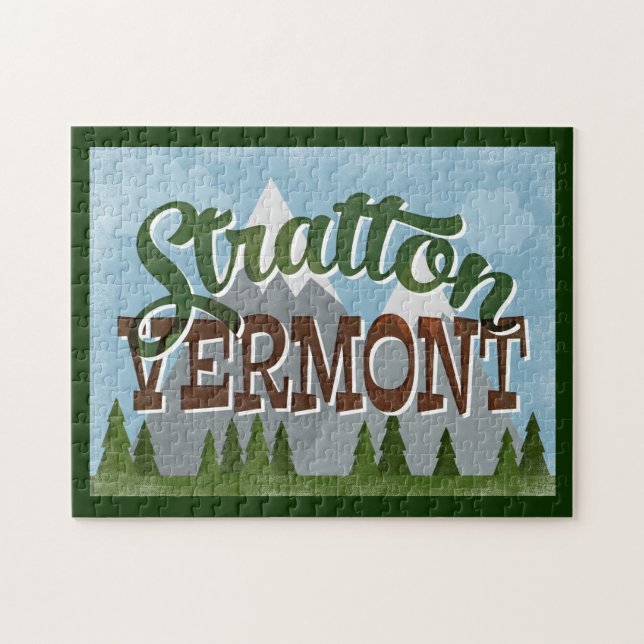 Stratton Vermont Fun Retro Snowy Mountains Jigsaw Puzzle (Horizontal)