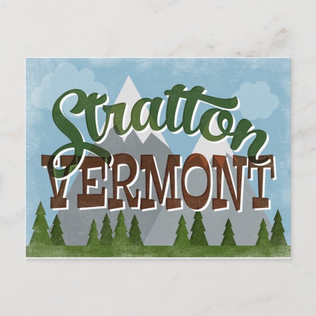 Stratton Vermont Fun Retro Snowy Mountains Postcard (Front)
