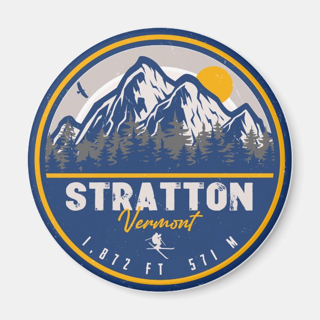 Stratton Vermont Retro Sunset Ski Souvenirs Magnet (Front)