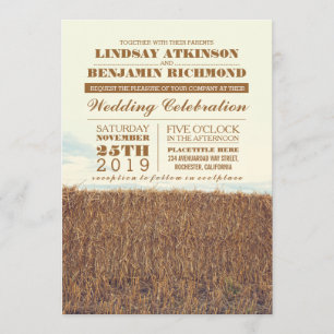 Straw bale rustic country wedding invitation