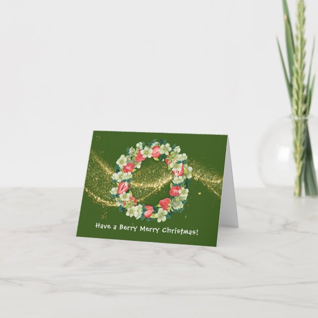 (Straw) Berry Merry Christmas Christmas Card (Front)