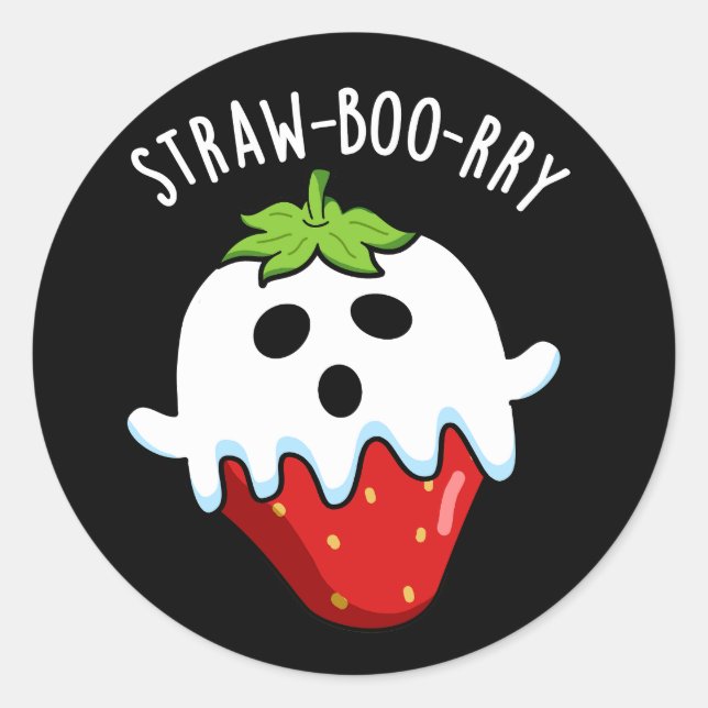 Straw-boo-rry  Funny Strawberry Pun Dark BG Classic Round Sticker (Front)