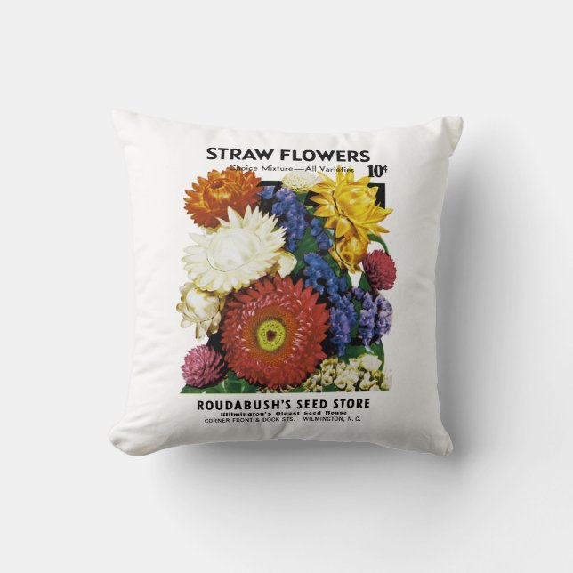 Straw Flowers Seed Packet Label Cushion (Front)