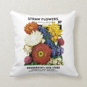 Straw Flowers Seed Packet Label Cushion