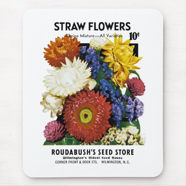 Straw Flowers Seed Packet Label Mouse Mat (Front)