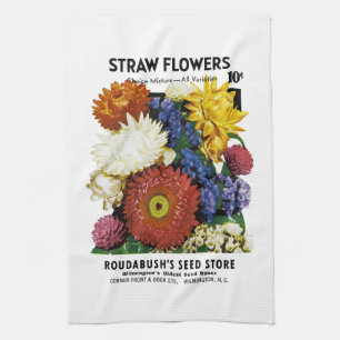 Straw Flowers Seed Packet Label Tea Towel