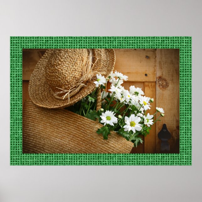 Straw Hat and Daisies Photography Art Poster (Front)
