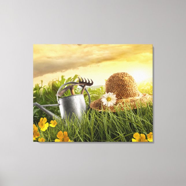 Straw Hat in Meadow Photo Canvas Art (Front)