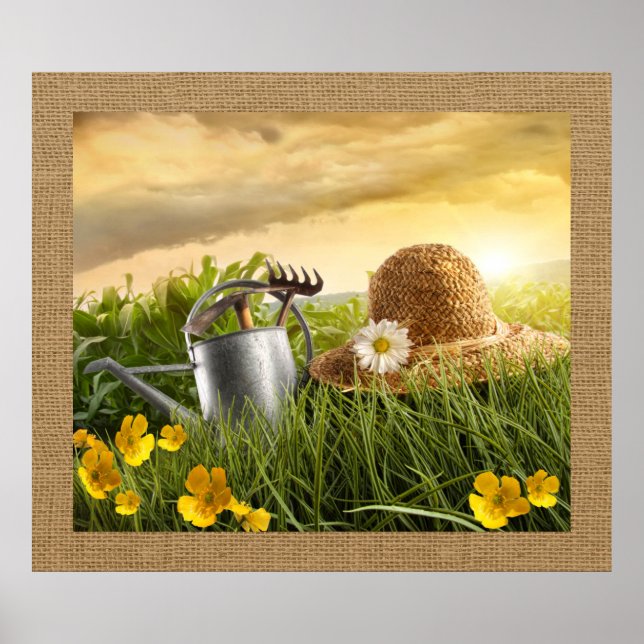 Straw Hat in Meadow Photography Art Poster (Front)