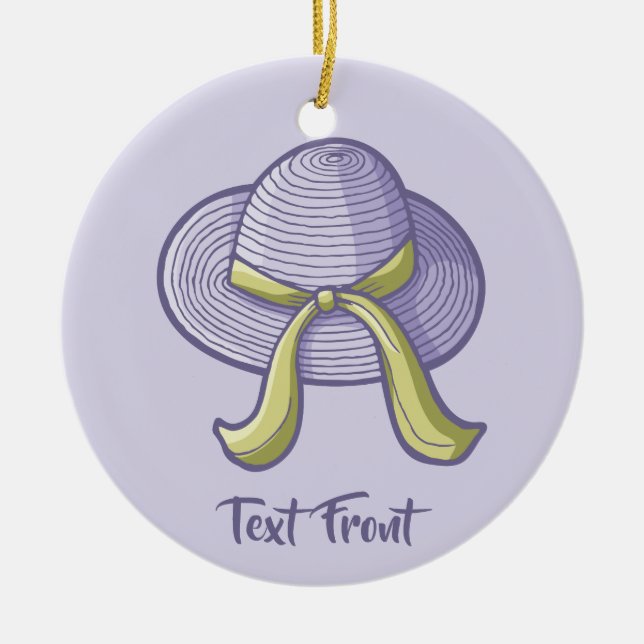 Straw Hat Lilac Ceramic Tree Decoration (Front)