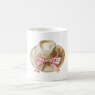 Straw Hat Red White Stripes Bow Coffee Mug